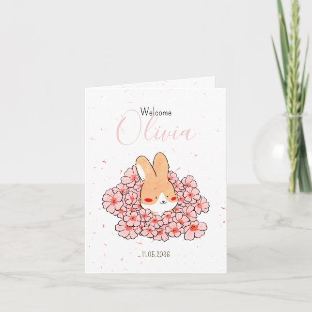 Faire-part naissance lapin photo Florals Meddelande (Framsida)
