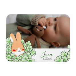 Faire-part naissance magnet Lapin et fleurs