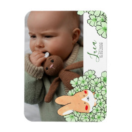 Faire-part naissance magnet Lapin et fleurs