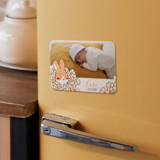 Faire-part naissance magnet Lapin et fleurs (Skapare uppladdad)