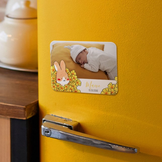 Faire-part naissance magnet Lapin et fleurs (Skapare uppladdad)