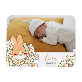 Faire-part naissance magnet Lapin et fleurs