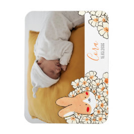 Faire-part naissance magnet Lapin et fleurs