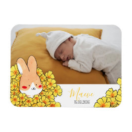 Faire-part naissance magnet Lapin et fleurs