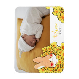 Faire-part naissance magnet Lapin et fleurs