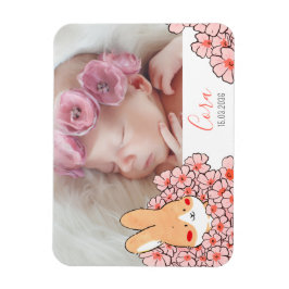 Faire-part naissance magnet Lapin et fleurs
