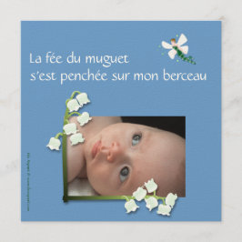 Faire-part naissance muguet et fée felt bleu gris meddelande