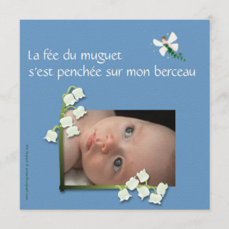 Faire-part naissance muguet et fée felt bleu gris meddelande