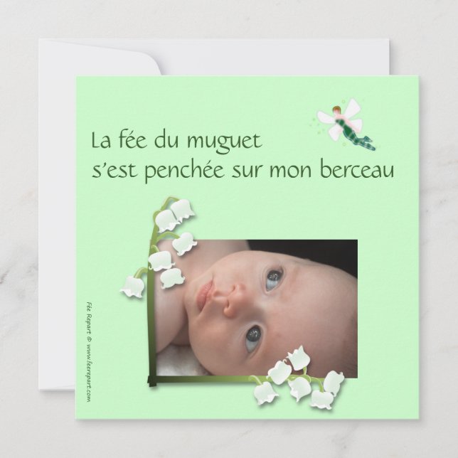 Faire-part naissance muguet et fée felt vert pale meddelande (Framsida)