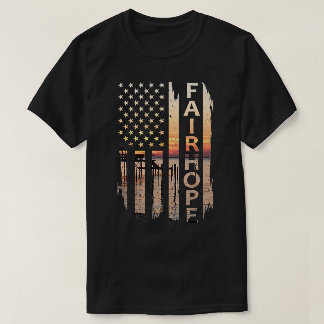 Fairhope Alabama Summer Sunset American Flagga Pat T Shirt (Design framsida)