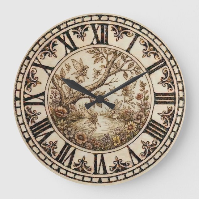 Fairies Around a Tree Wall Clock Stor Klocka (Framsida)