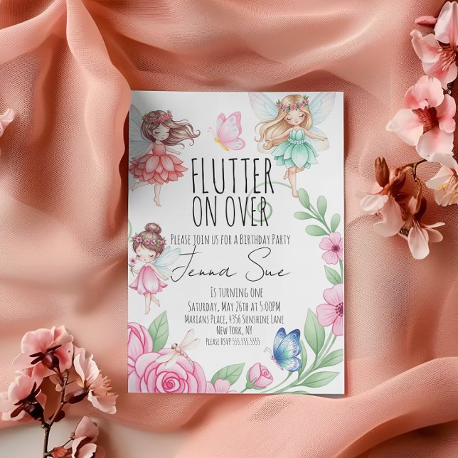 Fairies Butterflies First Birthday Invitation Inbjudningar (Skapare uppladdad)