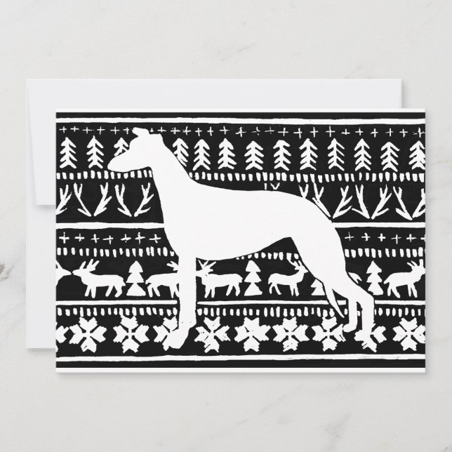 Fairisle Sighthound jul Linocut Kort (Framsida)