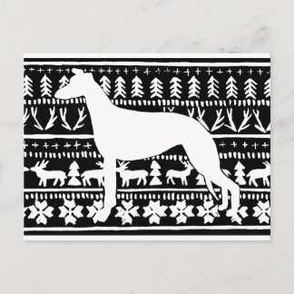 Fairisle Sighthound jul Linocut Vykort