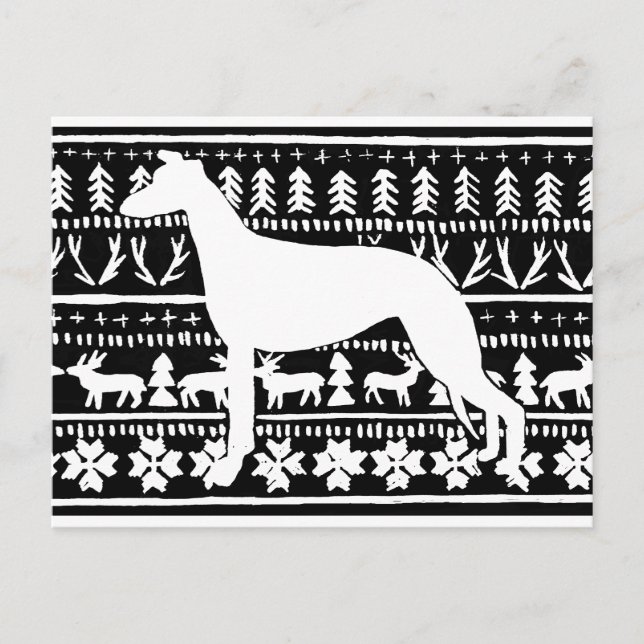 Fairisle Sighthound jul Linocut Vykort (Framsida)