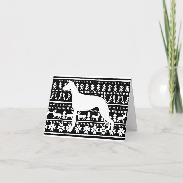 Fairisle Sighthund Jul Linocut Kort (Framsida)