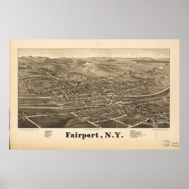 FAirport New York 1885 Antique Panoramic Karta Poster (Framsidan)