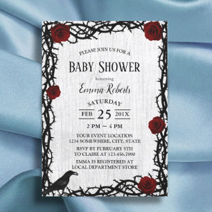 Fairtale Baby Shower Röd ros & Thorn Rustic Wood Inbjudningar