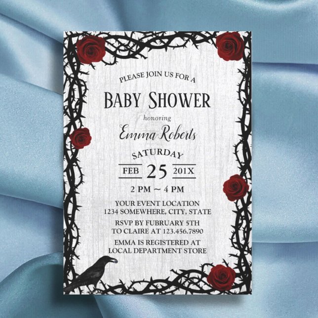 Fairtale Baby Shower Röd ros & Thorn Rustic Wood Inbjudningar (Skapare uppladdad)