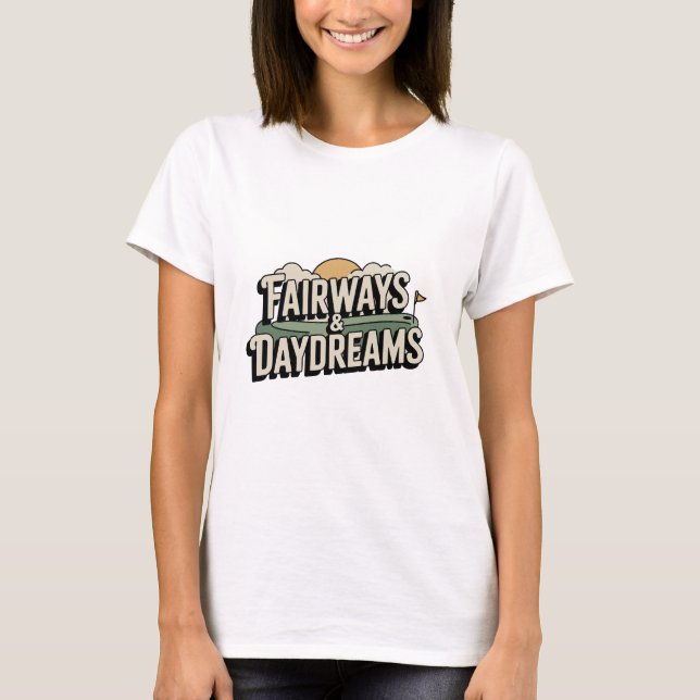 Fairways And Daydreams Retro Landscape Art T Shirt (Framsida)