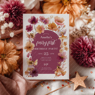Fairy 1st Birthday Fairy Fall Burgundy Orange Inbjudningar