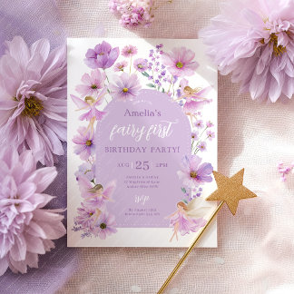 Fairy 1st Birthday Fairy Purple Girls Party Inbjudningar