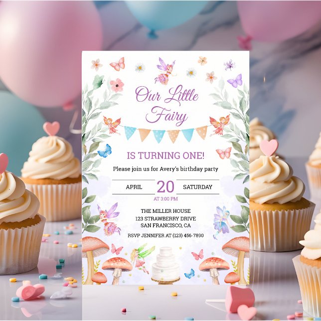 Fairy 1st Birthday Girl Enchanted Forest Party Inbjudningar (fairy 1st baby birthday party invitation)