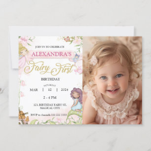 Fairy 1st First Birthday Girl Foto Forest Inbjudningar