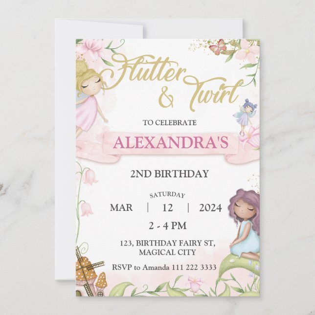 Fairy 2nd 3rd Fjortonde födelsedag i 6e Inbjudningar (Framsida)