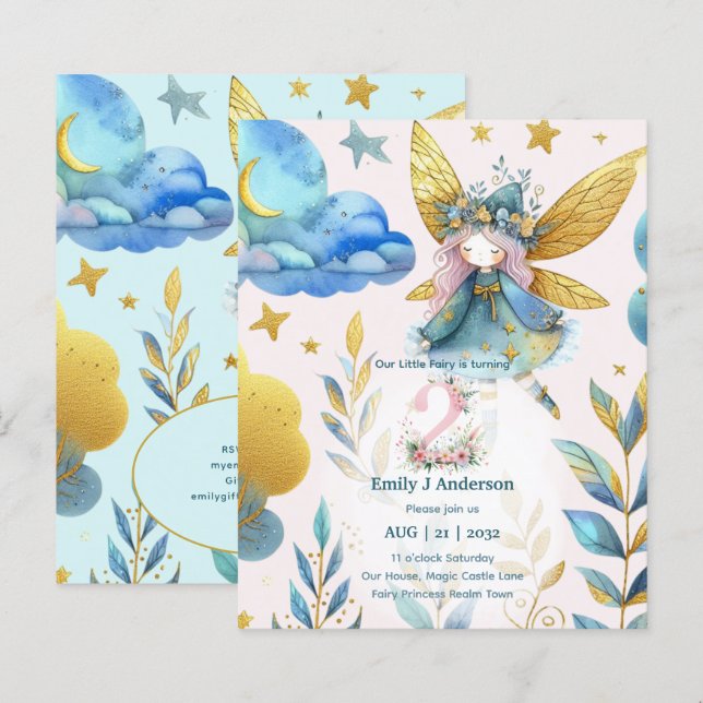 Fairy 2ND Birthday Fairytale TWO IDDAG Birthday (Fram/baksida)