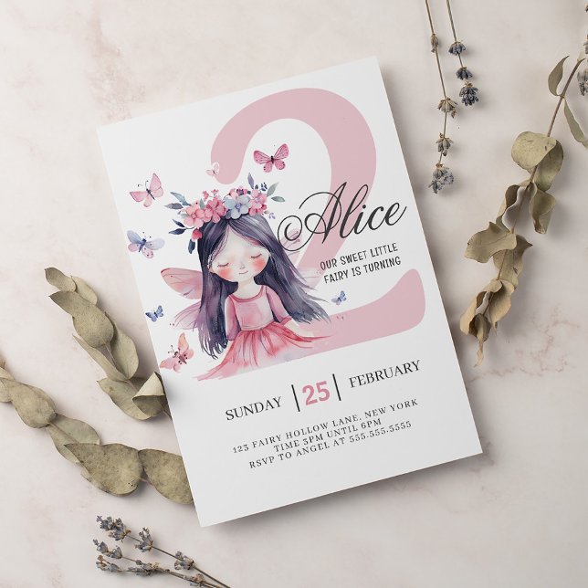 Fairy 2nd Birthday Forest Watercolor Inbjudningar (Skapare uppladdad)