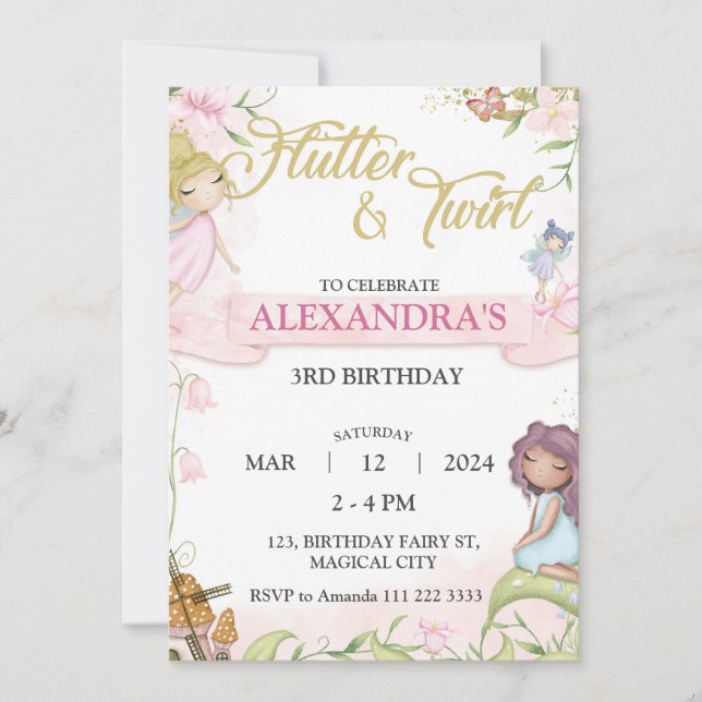 Fairy 3rd 4th 6e 7:e 8th Birday Mushroom Inbjudningar (Framsida)