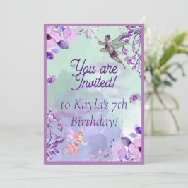 Fairy 7:e Birthday Watercolor Lila Inbjudningar