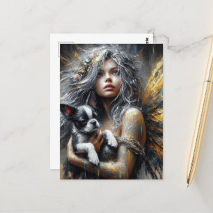 Fairy and a Boston Terrier Puppy Vykort