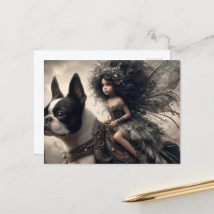 Fairy and a Boston Terrier Vykort