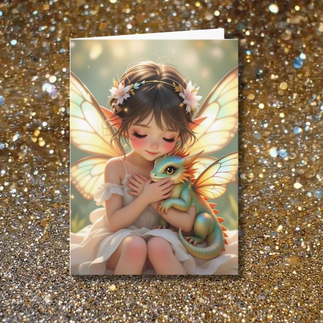 Fairy and Dragon Ethereal Girl's Birthday Kort (Skapare uppladdad)