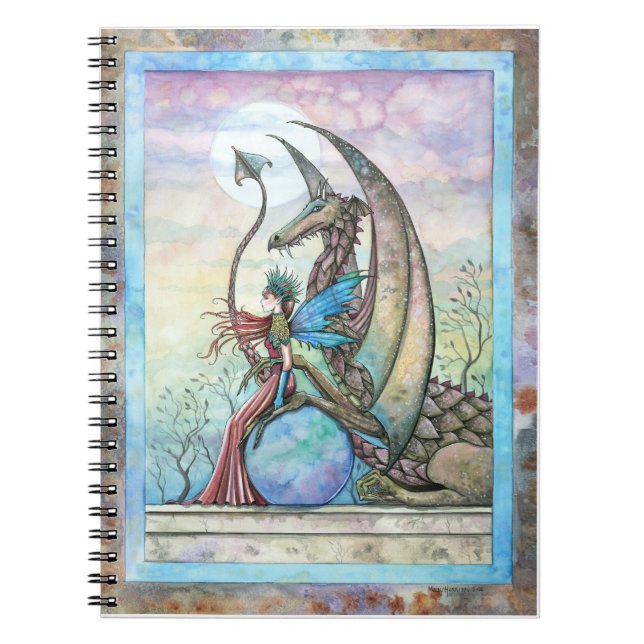 Fairy and Dragon Fantasy Art Notebook Anteckningsbok Med Spiral (Framsidan)