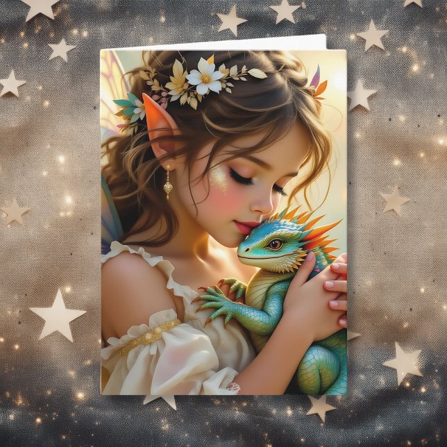 Fairy and Dragon Mystical Girl's Birthday Kort (Skapare uppladdad)