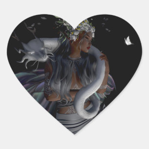 Fairy and Dragon Stickers Hjärtformat Klistermärke