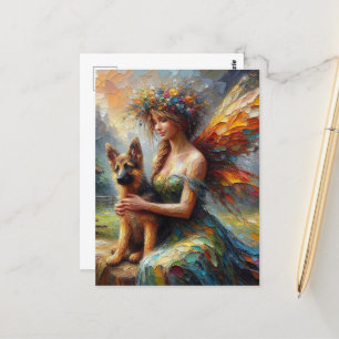Fairy and German Shepherd Puppy Vykort