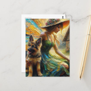 Fairy and German Shepherd Puppy Vykort