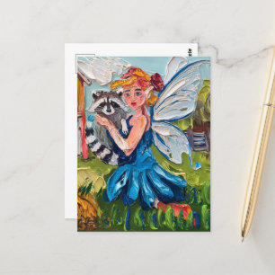 Fairy and her Cute Pet Raccoon Vykort