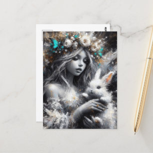Fairy and her Cute White Rabbit Vykort