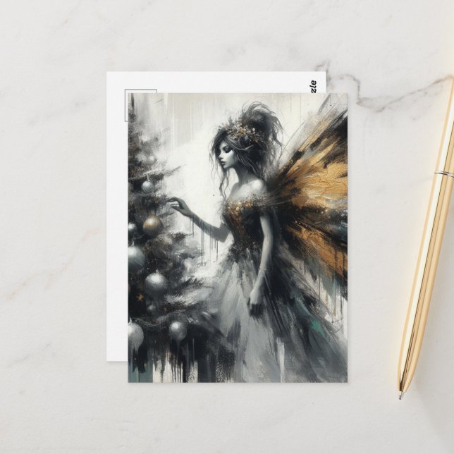 Fairy and Julgran Glitch Vykort (Fram/Back In Situ)