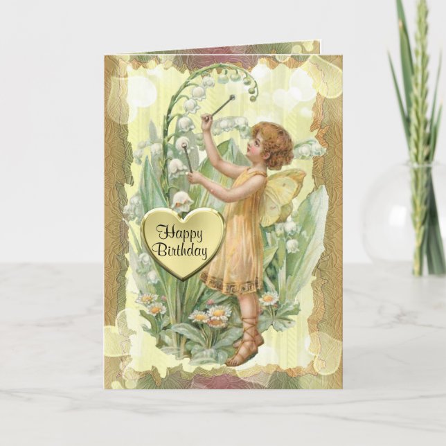 Fairy and Lily-of-the-Valley Birthday Card Kort (Framsida)