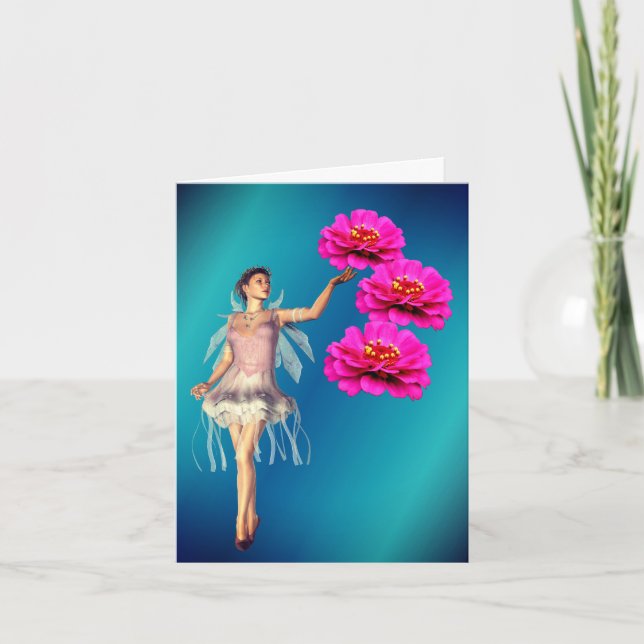 Fairy And Pink Zinnia Flower Fantasy Note Kort (Framsida)