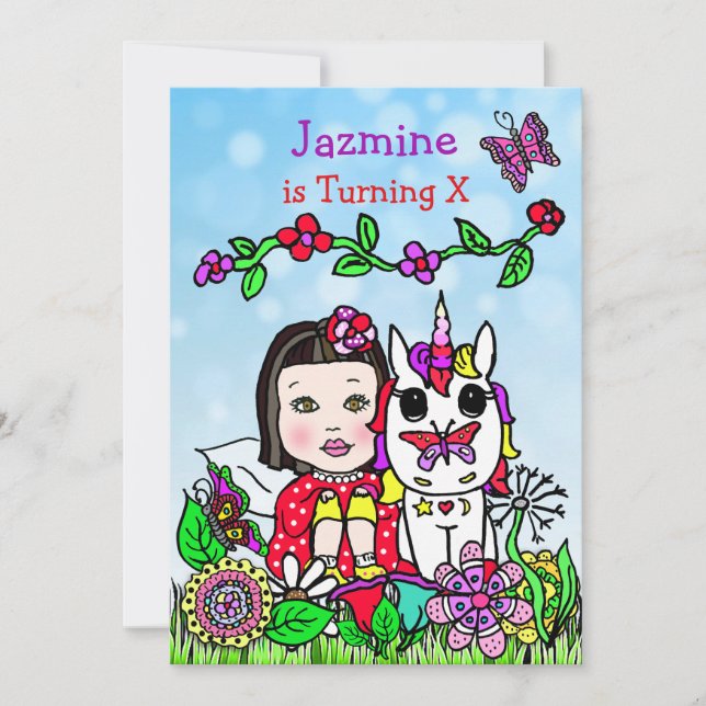 Fairy and Unicorn Birthday Inbjudan (Framsida)