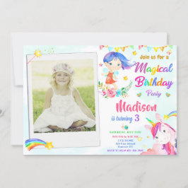 Fairy and Unicorn-födelsedagsinbjudan med foto Inbjudningar