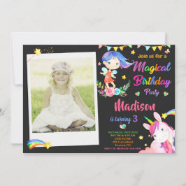 Fairy and Unicorn-födelsedagsinbjudan med foto Inbjudningar