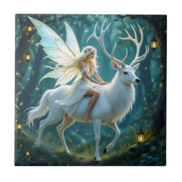 Fairy and White Deer Magical Forest Kakelplatta